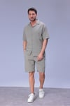 Erkek Rahat Kalıp Cepli Keten Gömlek ve Beli Lastikli Şort Yazlık Oversize Takım