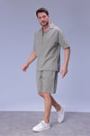 Erkek Rahat Kalıp Cepli Keten Gömlek ve Beli Lastikli Şort Yazlık Oversize Takım