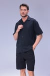 Erkek Rahat Kalıp Cepli Keten Gömlek ve Beli Lastikli Şort Yazlık Oversize Takım
