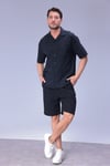 Erkek Rahat Kalıp Cepli Keten Gömlek ve Beli Lastikli Şort Yazlık Oversize Takım