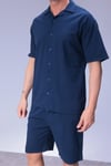 Erkek Rahat Kalıp Cepli Keten Gömlek ve Beli Lastikli Şort Yazlık Oversize Takım