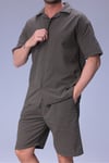 Erkek Rahat Kalıp Cepli Keten Gömlek ve Beli Lastikli Şort Yazlık Oversize Takım