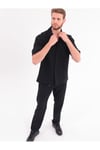 Erkek Siyah Keten Takım Oversize Gömlek & Pantolon 2’li Set Bağcıklı Rahat Yazlık Kombin