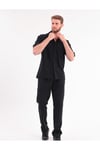 Erkek Siyah Keten Takım Oversize Gömlek & Pantolon 2’li Set Bağcıklı Rahat Yazlık Kombin