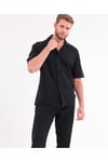 Erkek Siyah Keten Takım Oversize Gömlek & Pantolon 2’li Set Bağcıklı Rahat Yazlık Kombin