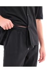 Erkek Siyah Keten Takım Oversize Gömlek & Pantolon 2’li Set Bağcıklı Rahat Yazlık Kombin
