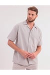 Erkek Taş Keten Takım Oversize Gömlek & Pantolon 2’li Set Bağcıklı Rahat Yazlık Kombin