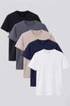 Kadın 5'li Tişört Seti %100 Pamuk Basic Regular Fit Bisiklet Yaka Düz Renk Günlük T-Shirt