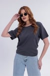 Kadın Antrasit Basic Tişört – Regular Fit Bisiklet Yaka %100 Pamuk 30/1 Süprem Kumaş Günlük T-Shirt