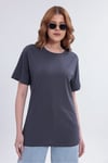 Kadın Antrasit Basic Tişört – Regular Fit Bisiklet Yaka %100 Pamuk 30/1 Süprem Kumaş Günlük T-Shirt