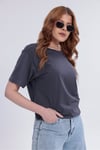 Kadın Antrasit Basic Tişört – Regular Fit Bisiklet Yaka %100 Pamuk 30/1 Süprem Kumaş Günlük T-Shirt