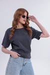 Kadın Antrasit Basic Tişört – Regular Fit Bisiklet Yaka %100 Pamuk 30/1 Süprem Kumaş Günlük T-Shirt