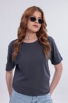 Kadın Antrasit Basic Tişört – Regular Fit Bisiklet Yaka %100 Pamuk 30/1 Süprem Kumaş Günlük T-Shirt