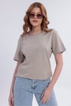 Kadın Krem Basic Tişört – Regular Fit Bisiklet Yaka %100 Pamuk 30/1 Süprem Kumaş Günlük T-Shirt