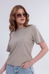 Kadın Krem Basic Tişört – Regular Fit Bisiklet Yaka %100 Pamuk 30/1 Süprem Kumaş Günlük T-Shirt