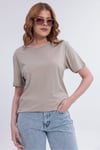 Kadın Krem Basic Tişört – Regular Fit Bisiklet Yaka %100 Pamuk 30/1 Süprem Kumaş Günlük T-Shirt