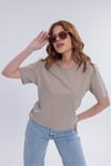 Kadın Krem Basic Tişört – Regular Fit Bisiklet Yaka %100 Pamuk 30/1 Süprem Kumaş Günlük T-Shirt