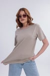 Kadın Krem Basic Tişört – Regular Fit Bisiklet Yaka %100 Pamuk 30/1 Süprem Kumaş Günlük T-Shirt
