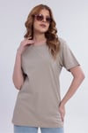 Kadın Krem Basic Tişört – Regular Fit Bisiklet Yaka %100 Pamuk 30/1 Süprem Kumaş Günlük T-Shirt