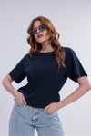Kadın Lacivert Basic Tişört – Regular Fit Bisiklet Yaka %100 Pamuk 30/1 Süprem Kumaş Günlük T-Shirt