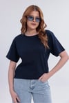 Kadın Lacivert Basic Tişört – Regular Fit Bisiklet Yaka %100 Pamuk 30/1 Süprem Kumaş Günlük T-Shirt