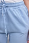 Kadın Mavi Baggy Keten Pantolon Lastikli Bel Bağcıklı Rahat Geniş Paça Yazlık Pantolon