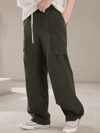 Erkek Keten Kumaş Asimetrik Ve Cep Kapağı Detaylı Baggy Pantolon