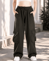 Kadın Beli Lastikli Kargo Cepli Baggy Keten Pantolon