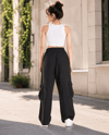 Kadın Beli Lastikli Kargo Cepli Baggy Keten Pantolon