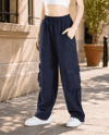 Kadın Beli Lastikli Kargo Cepli Baggy Keten Pantolon