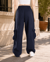 Kadın Beli Lastikli Kargo Cepli Baggy Keten Pantolon