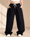 Kadın Lastikli Kargo Cepli Baggy Keten Pantolon