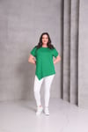 2101 Asimetrik Kesim Basic T-shirt Yeşil