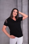 2329 Omuz Çiçek Detaylı Bluz Siyah