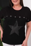 2496 Fileli Yıldız Taşlı Tshirt Siyah