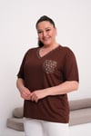 2519 Kahverengi Leopar Cep Ve Yaka Detaylı Bluz