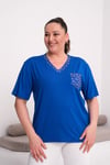 2519 Lacivert Leopar Cep Ve Yaka Detaylı Bluz