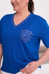 2519 Lacivert Leopar Cep Ve Yaka Detaylı Bluz
