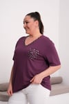2519 Mor Leopar Cep Ve Yaka Detaylı Bluz