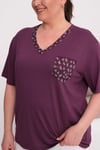 2519 Mor Leopar Cep Ve Yaka Detaylı Bluz