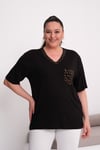 2519 Siyah Leopar Cep Ve Yaka Detaylı Bluz