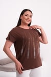 2549 Dikey Taşlı Bluz Kahverengi