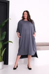 3204 Full Taşlı Oversize Gri Elbise