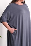 3204 Full Taşlı Oversize Gri Elbise