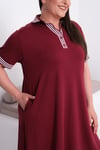 3207 Çizgili Polo Yakalı Çan Kesim Elbise Bordo