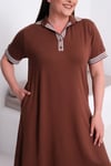 3207 Çizgili Polo Yakalı Çan Kesim Elbise Kahverengi