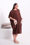 3248 Örme Cepli Oversize Kahverengi Elbise
