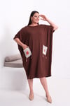 3248 Örme Cepli Oversize Kahverengi Elbise