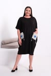 3248 Örme Cepli Oversize Siyah Elbise