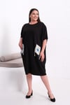 3248 Örme Cepli Oversize Siyah Elbise